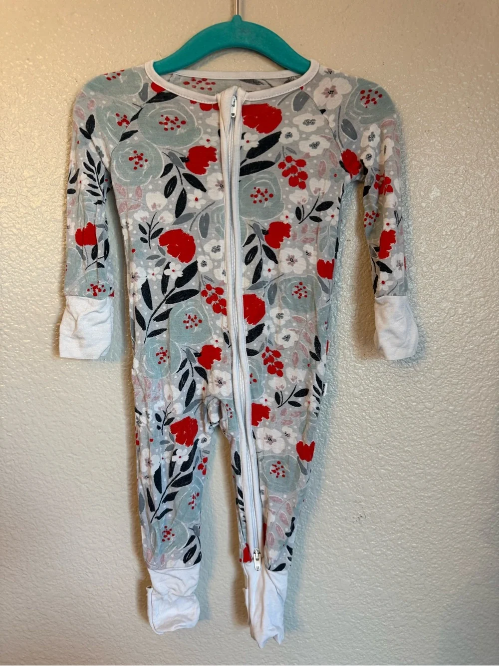 Little Sleepies Floral Footed One-Piece in Light Blue, Red, Black, White